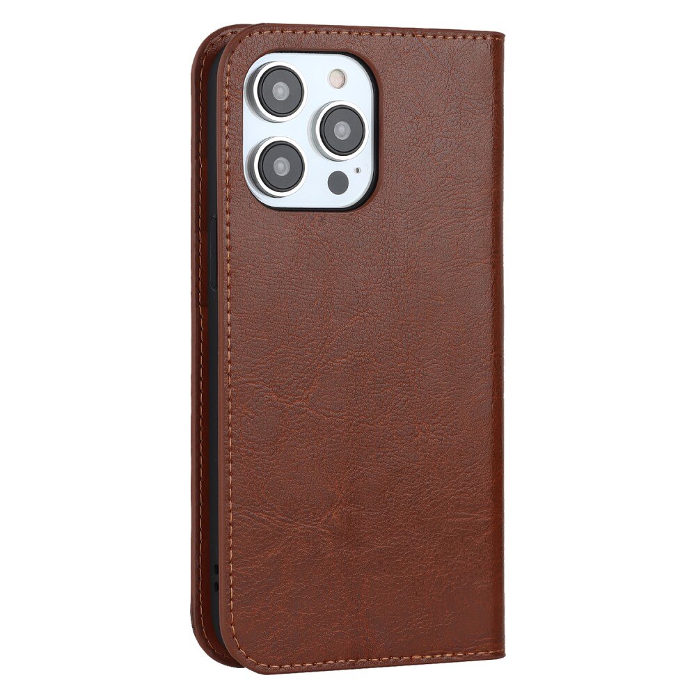 Mobilfodral Äkta Läder iPhone 15 Pro Brun