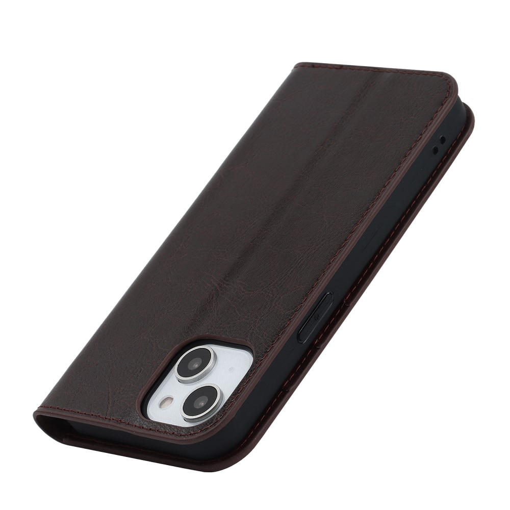 Mobilfodral Äkta Läder iPhone 15 Mörkbrun