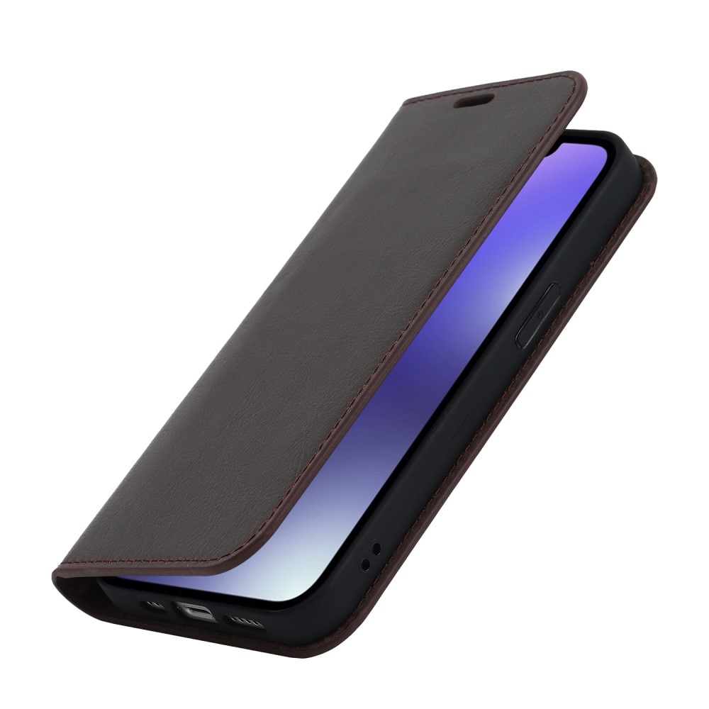 Mobilfodral Äkta Läder iPhone 15 Mörkbrun