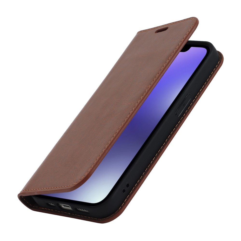 Mobilfodral Äkta Läder iPhone 15 brun