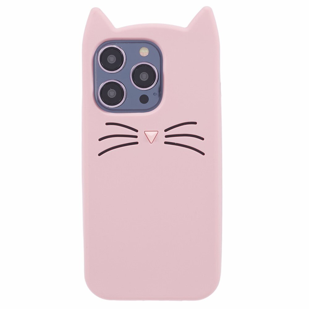 Silikonskal Katt iPhone 14 Pro rosa