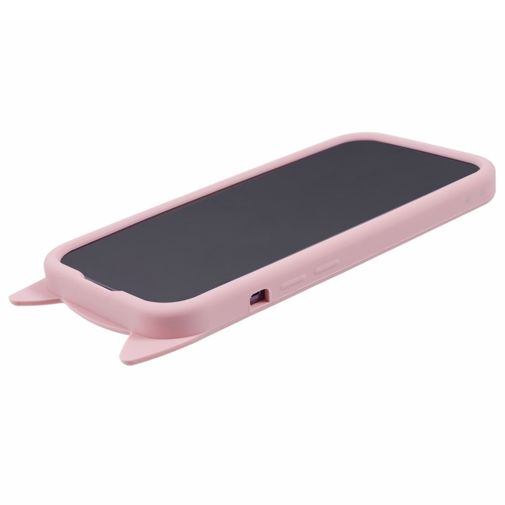 Silikonskal Katt iPhone 14 Pro rosa