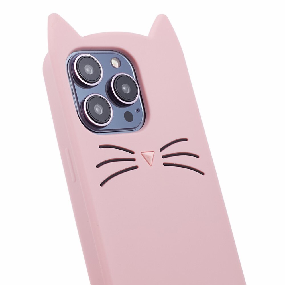 Silikonskal Katt iPhone 14 Pro rosa