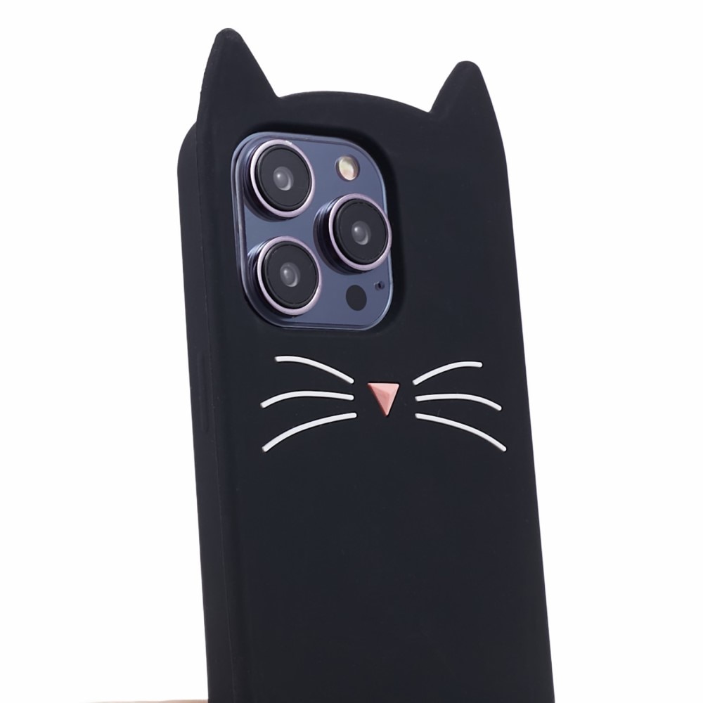 Silikonskal Katt iPhone 14 Pro svart