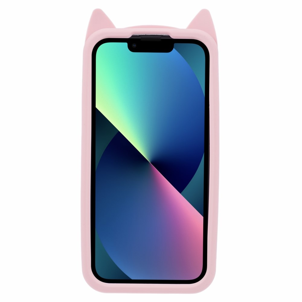 Silikonskal Katt iPhone 13 rosa