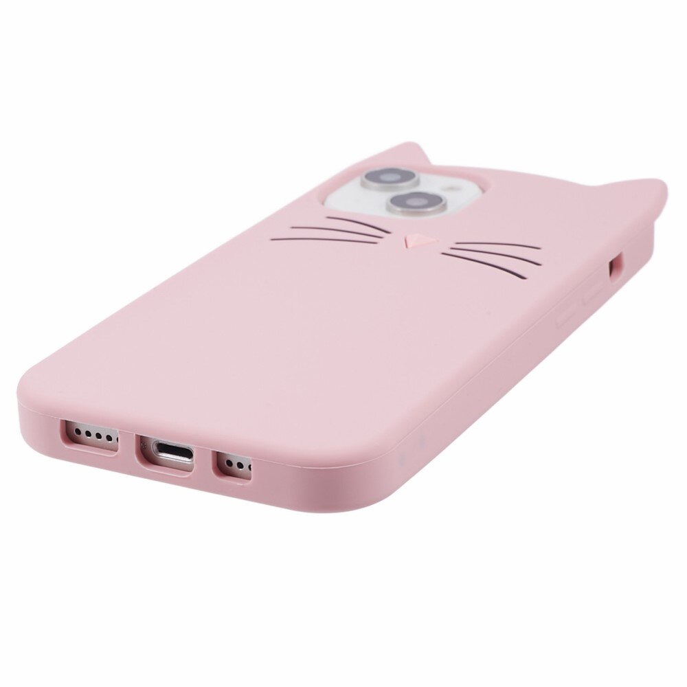 Silikonskal Katt iPhone 13 rosa