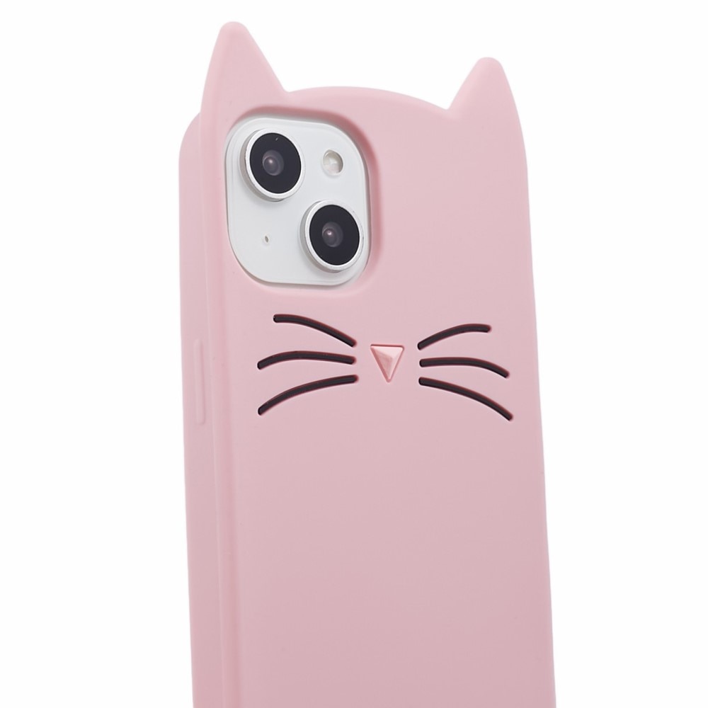 Silikonskal Katt iPhone 13 rosa