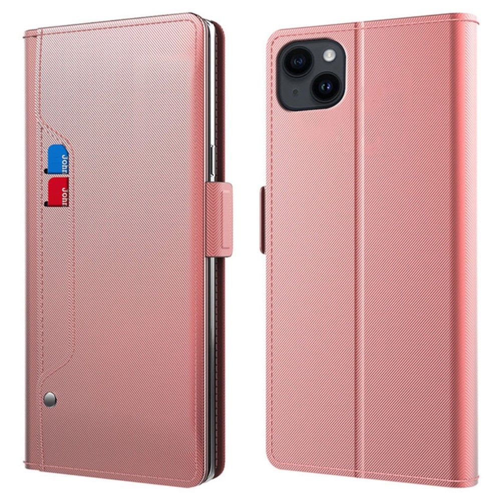 Plånboksfodral Spegel iPhone 15 Plus Rosa Guld