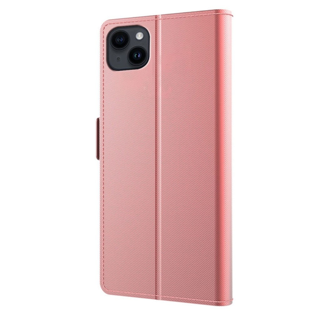 Plånboksfodral Spegel iPhone 15 Plus Rosa Guld