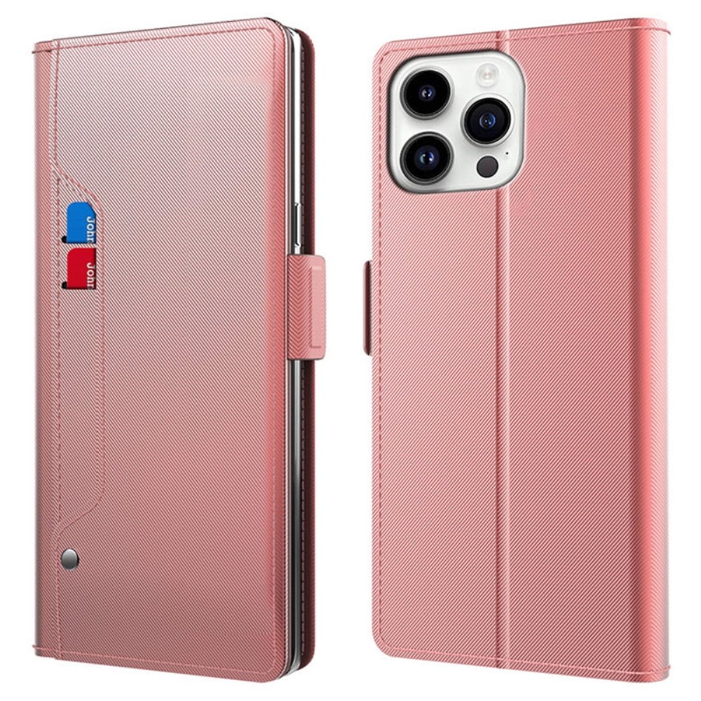 Plånboksfodral Spegel iPhone 15 Pro Rosa Guld