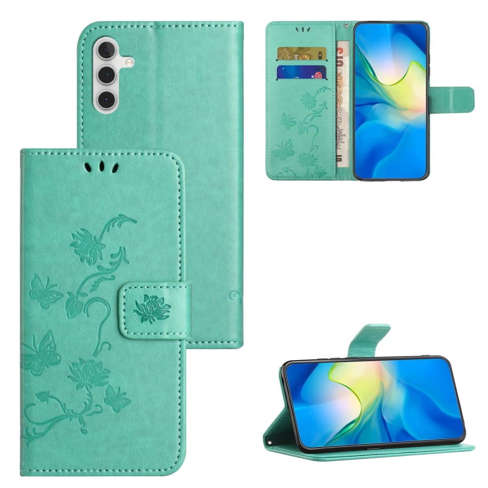 Läderfodral Fjärilar Samsung Galaxy A05s grön