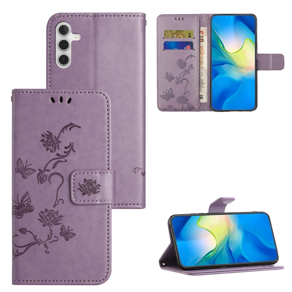 Läderfodral Fjärilar Samsung Galaxy A05s lila