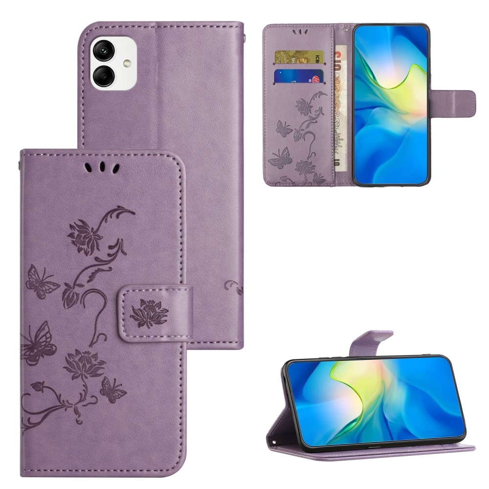Läderfodral Fjärilar Motorola Moto G54 Lila