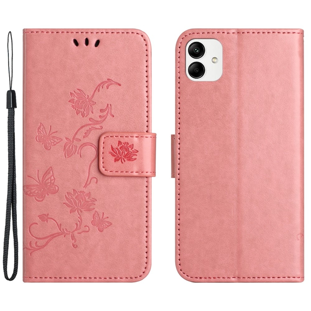 Läderfodral Fjärilar Motorola Moto G54 rosa