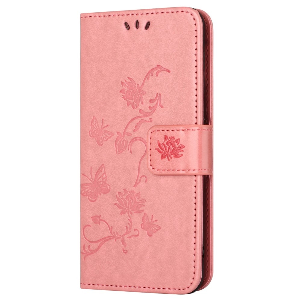 Läderfodral Fjärilar Motorola Moto G54 rosa