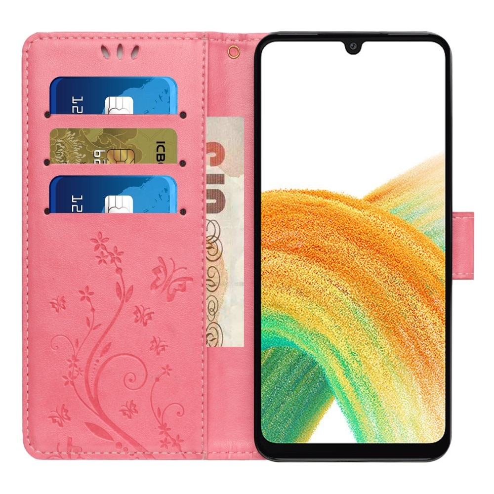 Läderfodral Fjärilar Samsung Galaxy A25 rosa