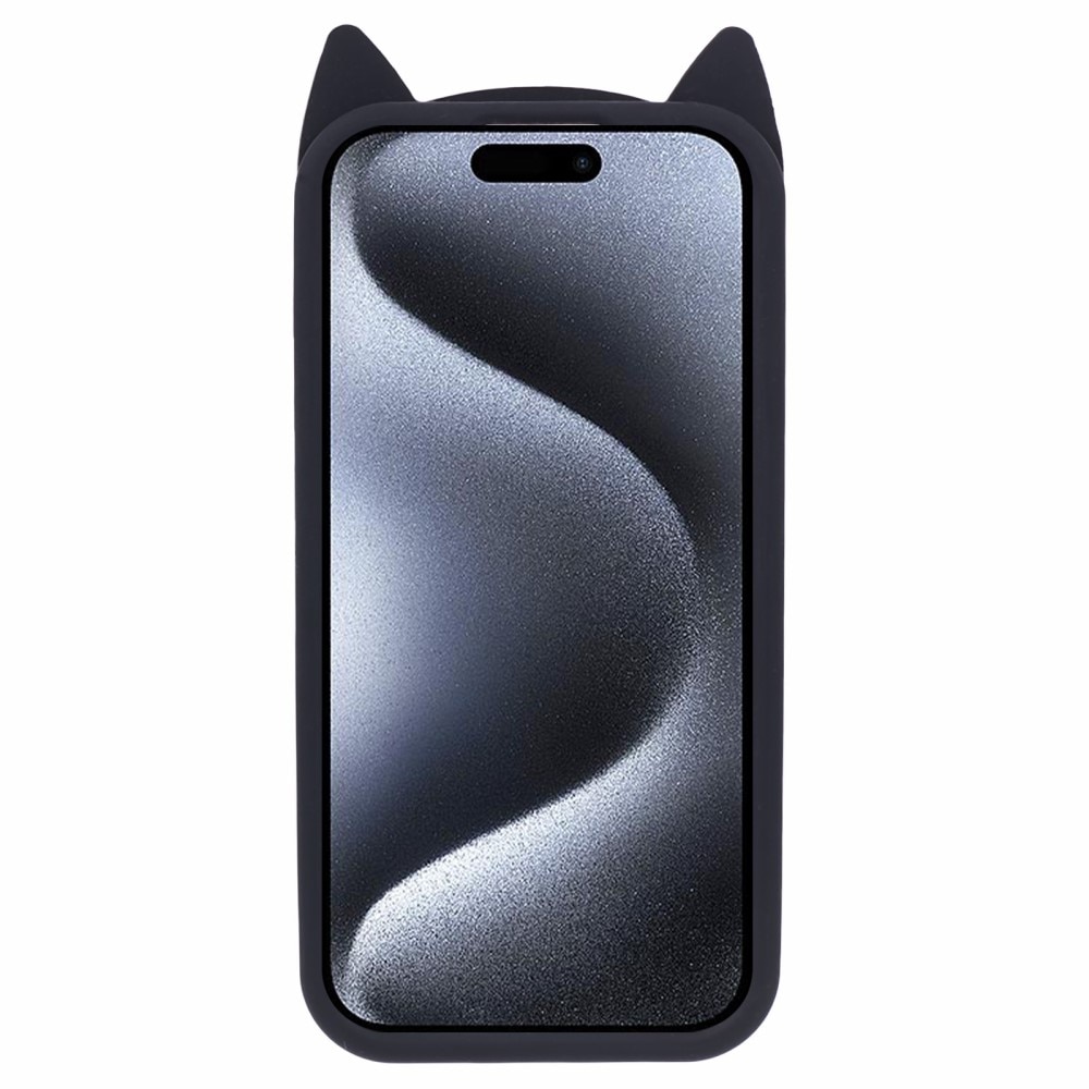 Silikonskal Katt iPhone 15 Pro svart