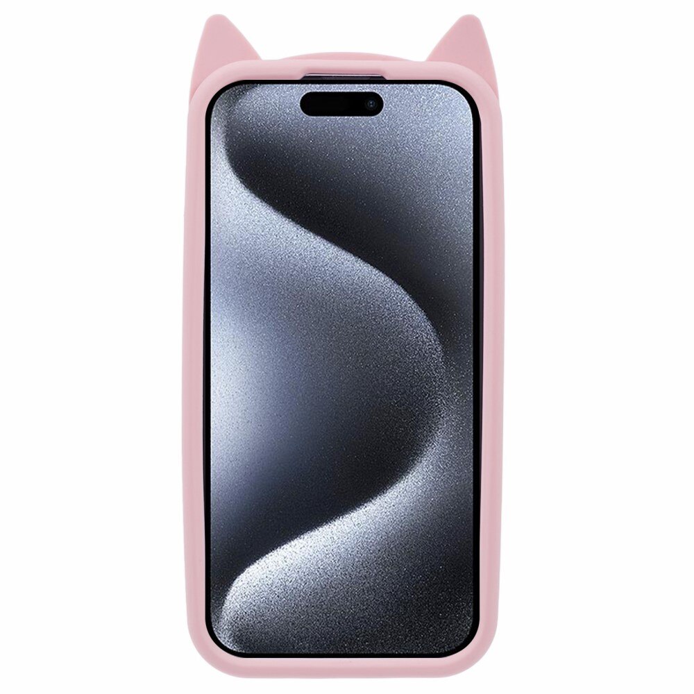 Silikonskal Katt iPhone 15 Pro rosa