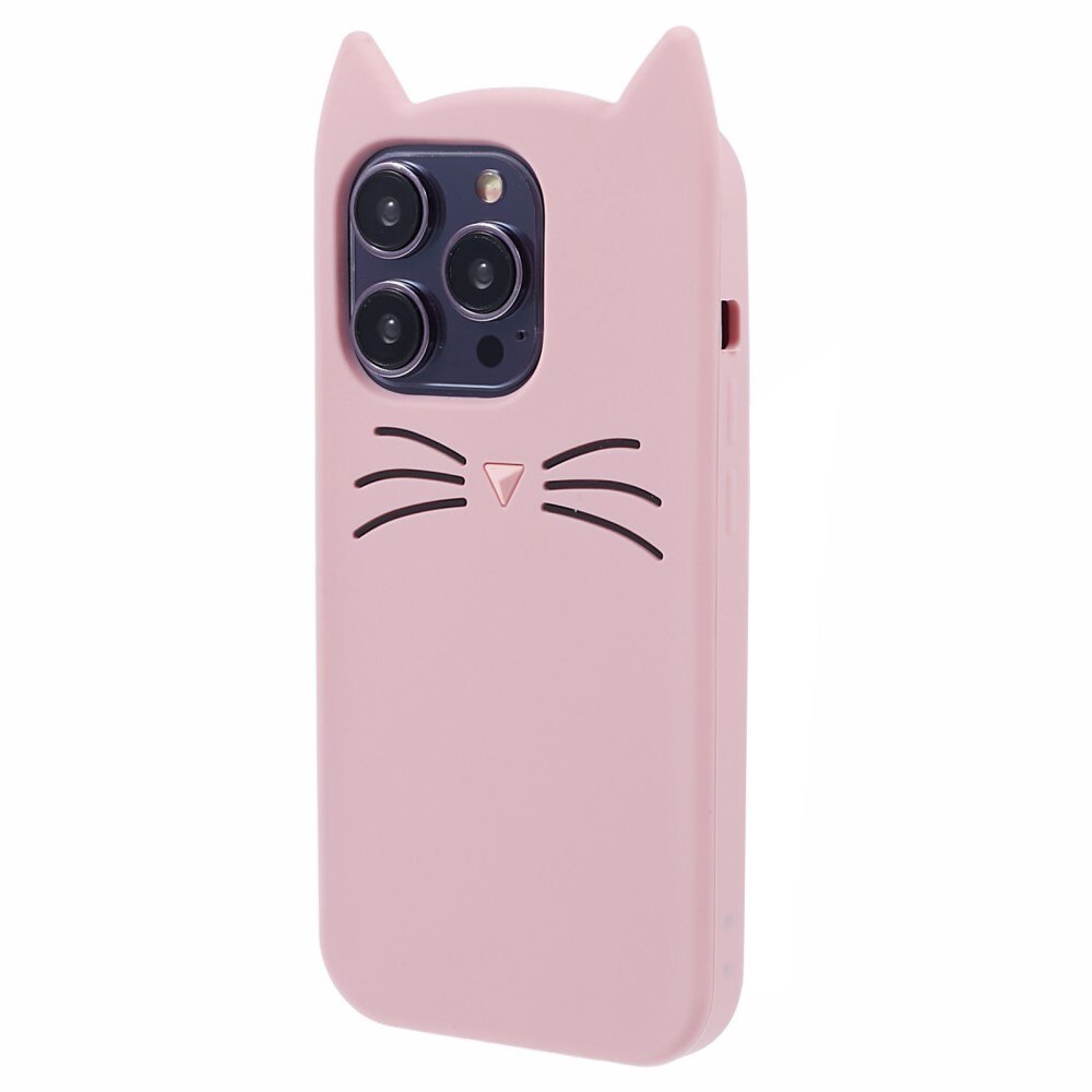 Silikonskal Katt iPhone 15 Pro rosa