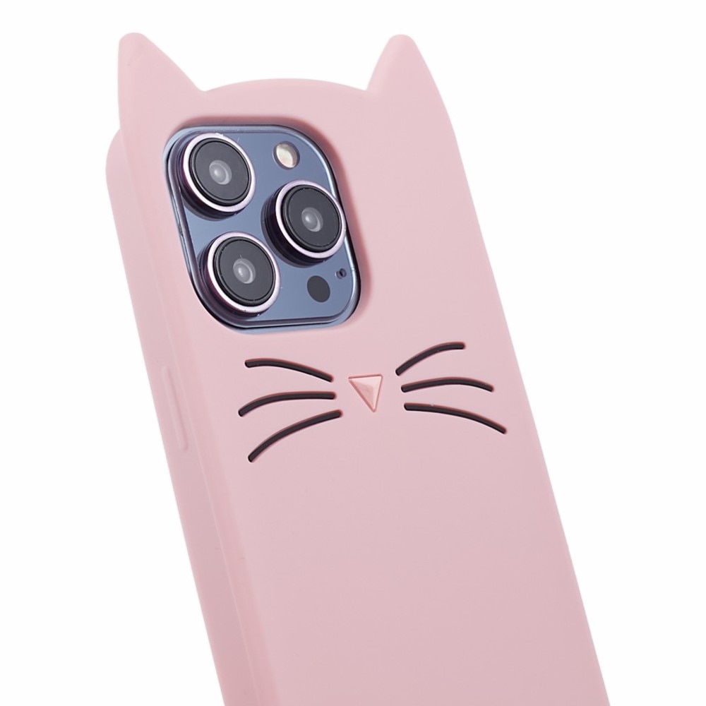 Silikonskal Katt iPhone 15 Pro rosa