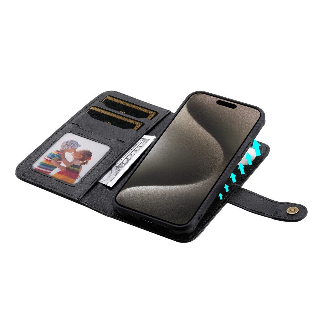 Magnet Leather Wallet iPhone 15 Pro Max svart