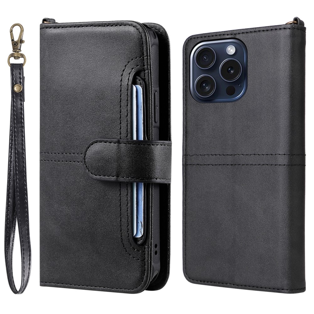 Magnet Leather Wallet iPhone 15 Pro svart