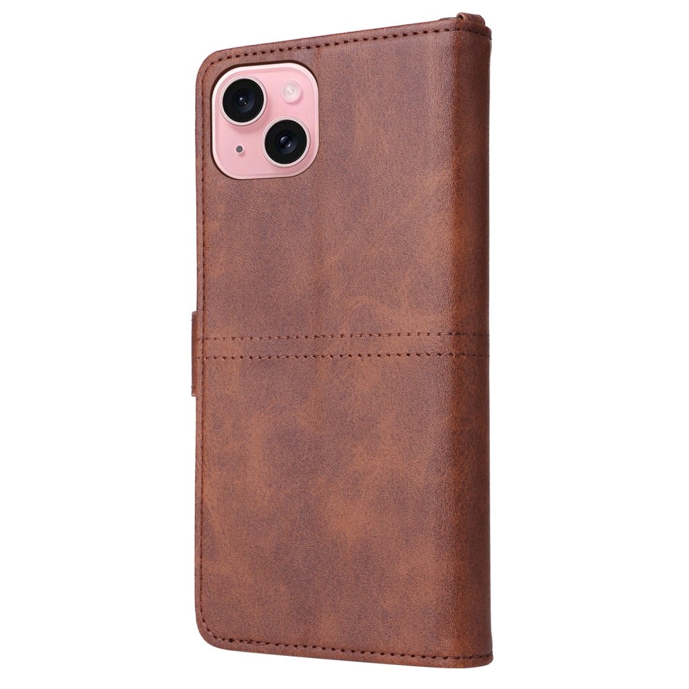 Magnet Leather Wallet iPhone 15 brun