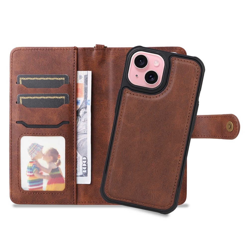 Magnet Leather Wallet iPhone 15 brun