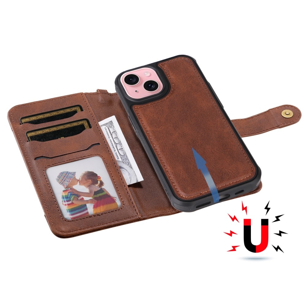 Magnet Leather Wallet iPhone 15 brun