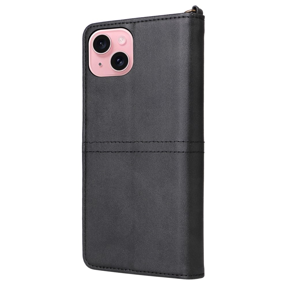 Magnet Leather Wallet iPhone 15 svart