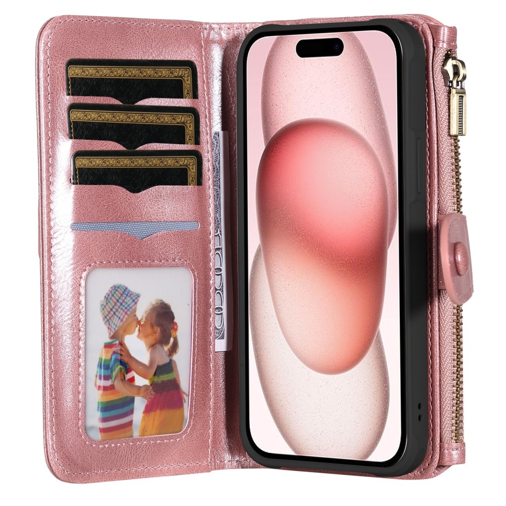 Magnet Leather Multi-Wallet iPhone 15 rosa