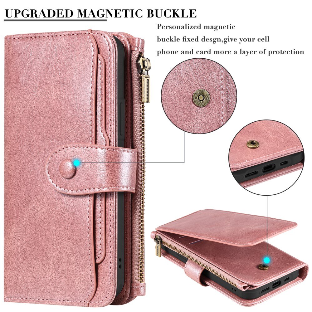 Magnet Leather Multi-Wallet iPhone 15 rosa