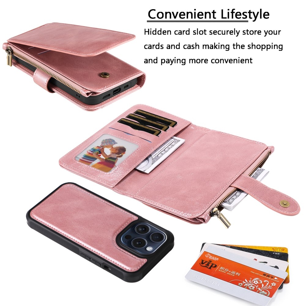 Magnet Leather Multi-Wallet iPhone 15 Pro rosa