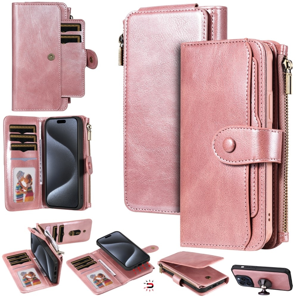Magnet Leather Multi-Wallet iPhone 15 Pro rosa