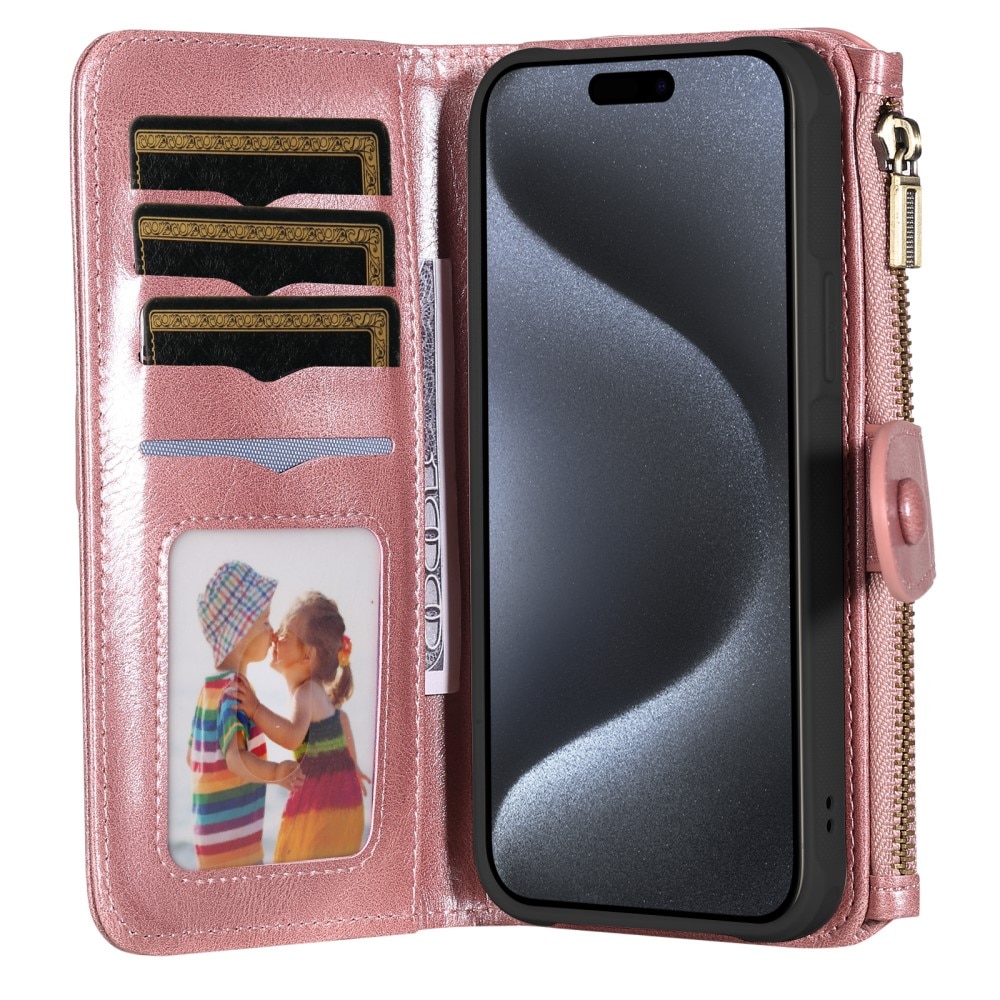 Magnet Leather Multi-Wallet iPhone 15 Pro rosa
