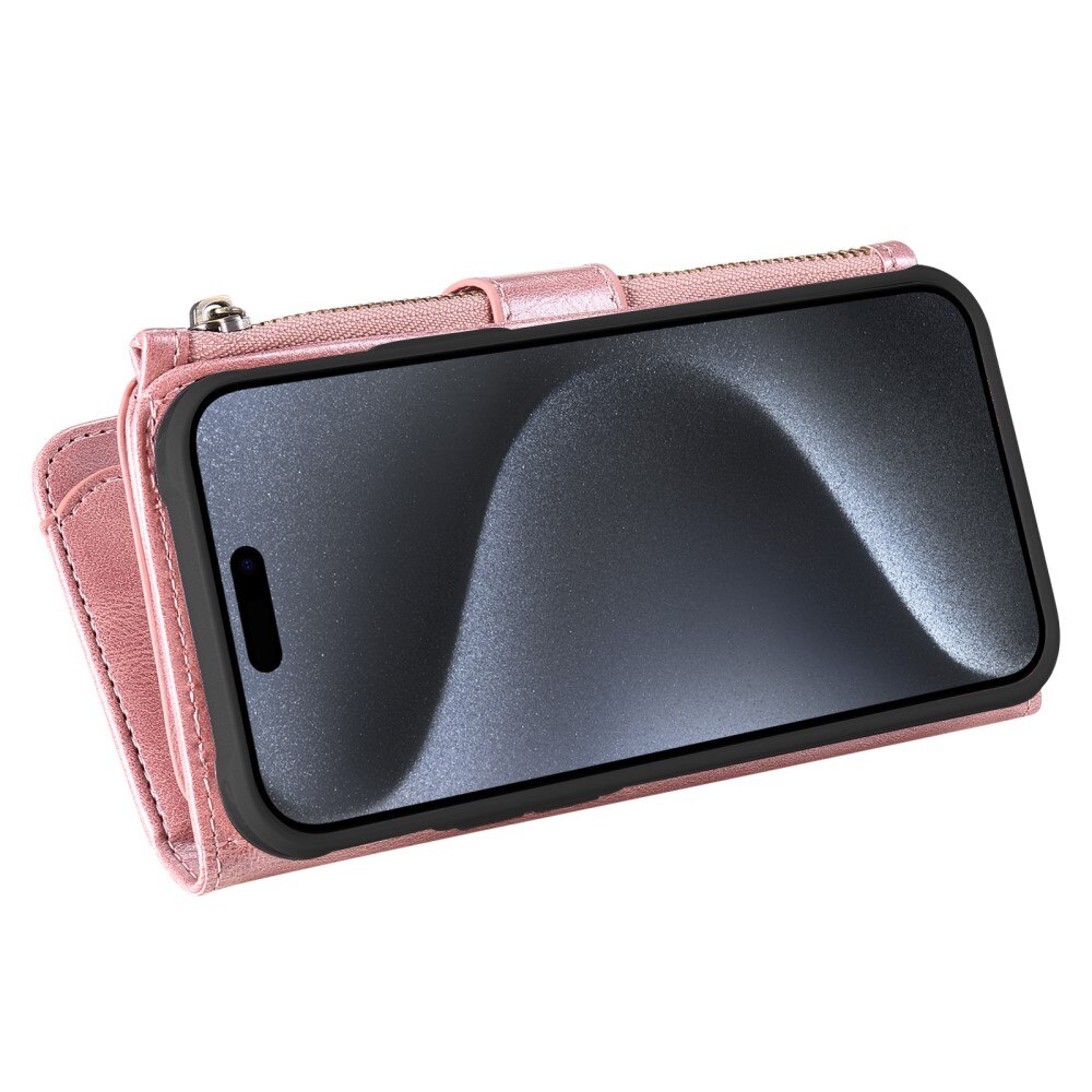 Magnet Leather Multi-Wallet iPhone 15 Pro rosa