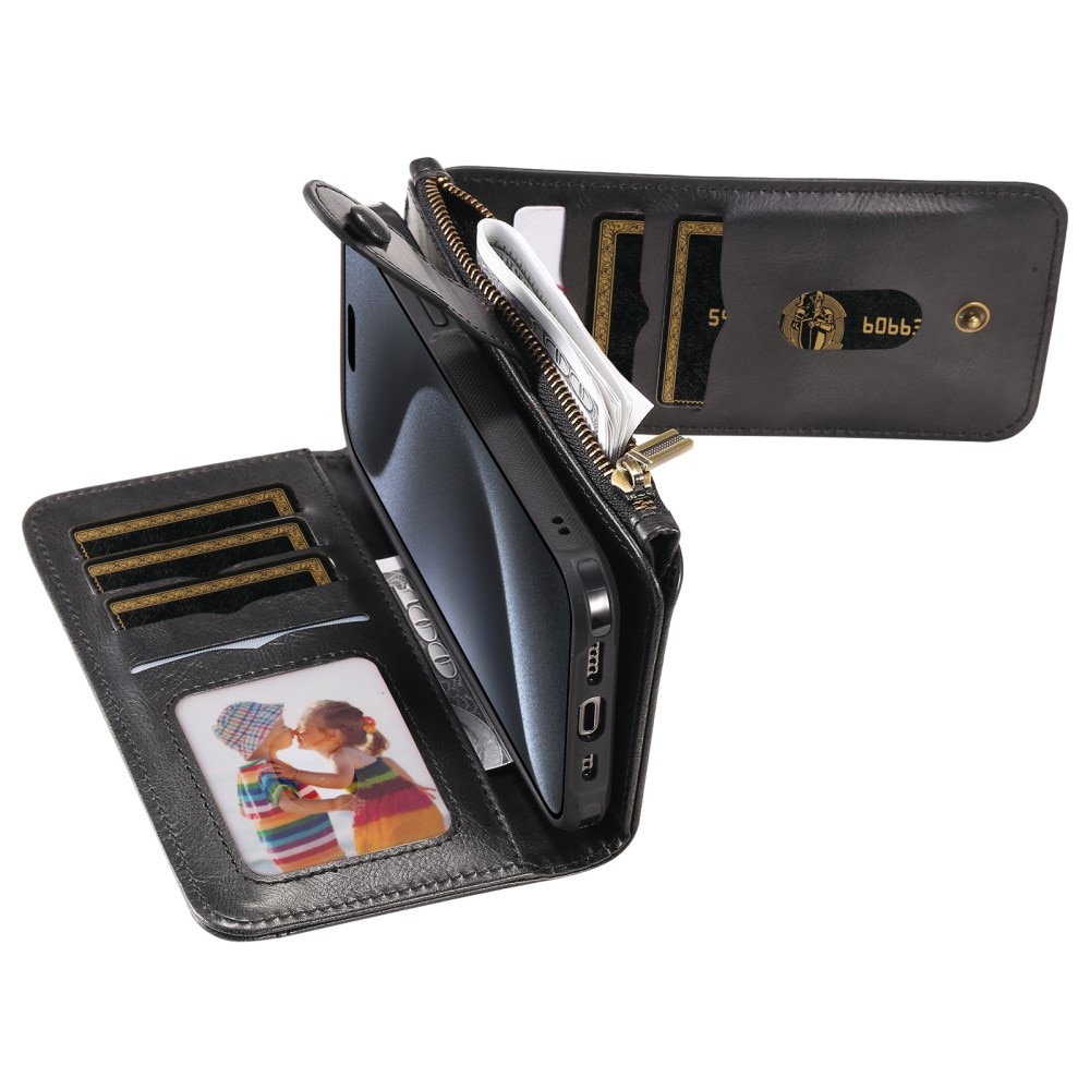 Magnet Leather Multi-Wallet iPhone 15 Pro svart