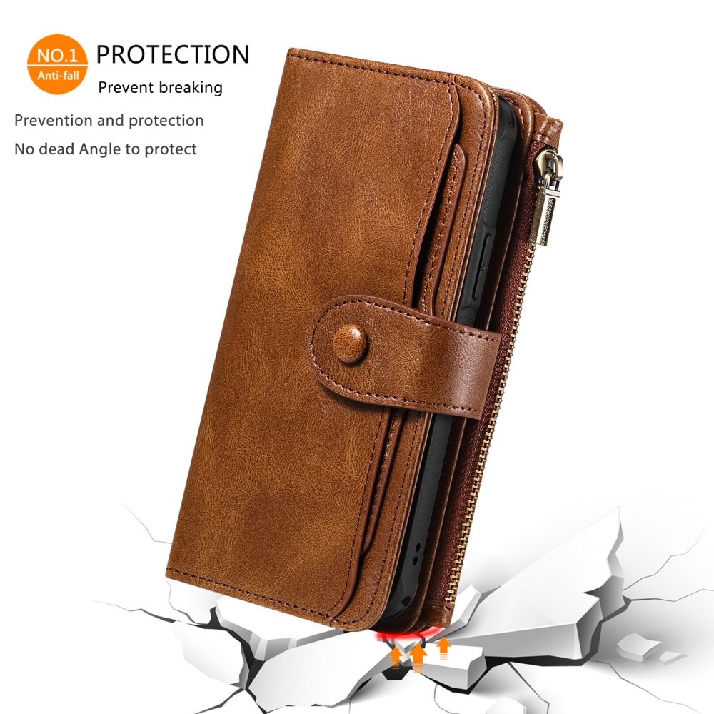 Magnet Leather Multi-Wallet iPhone 15 Pro brun