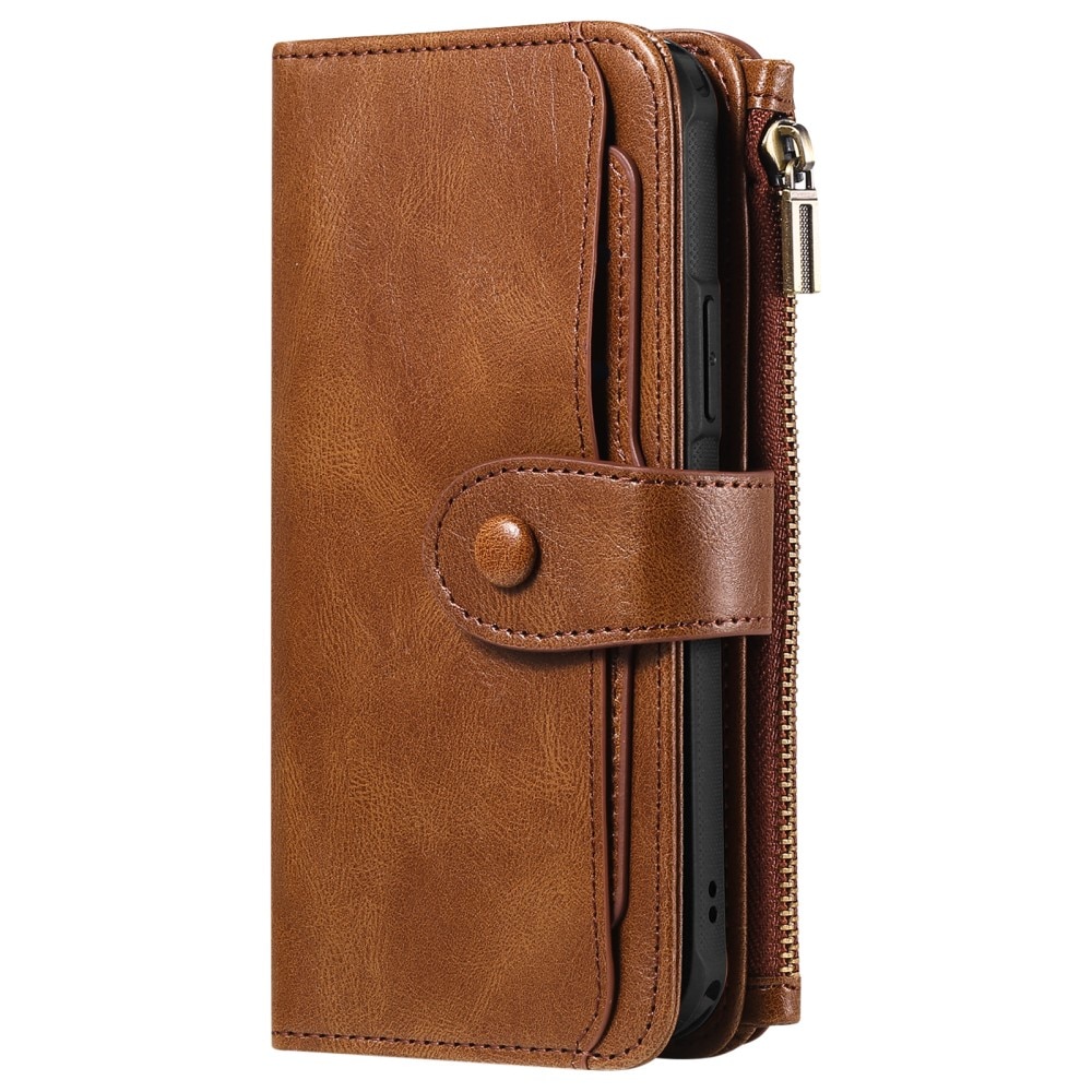 Magnet Leather Multi-Wallet iPhone 15 Pro brun