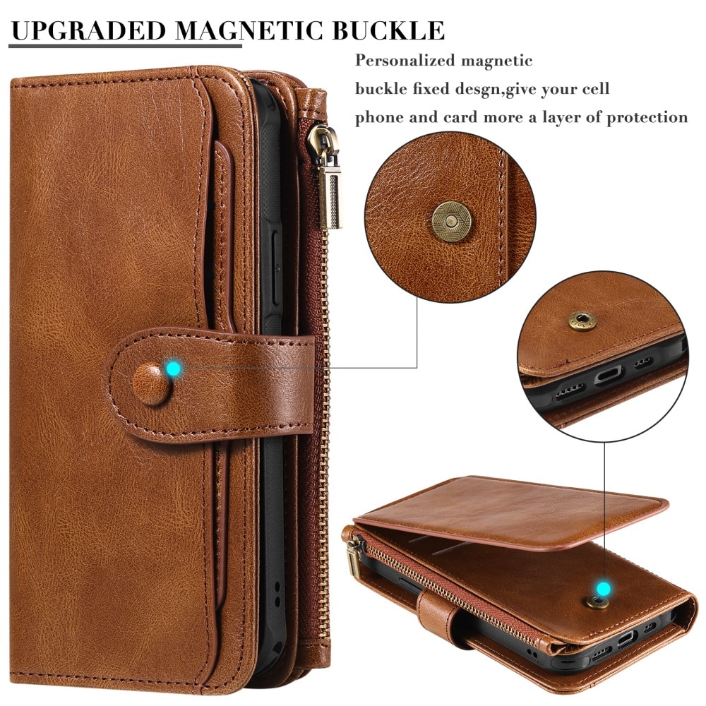 Magnet Leather Multi-Wallet iPhone 15 Pro brun