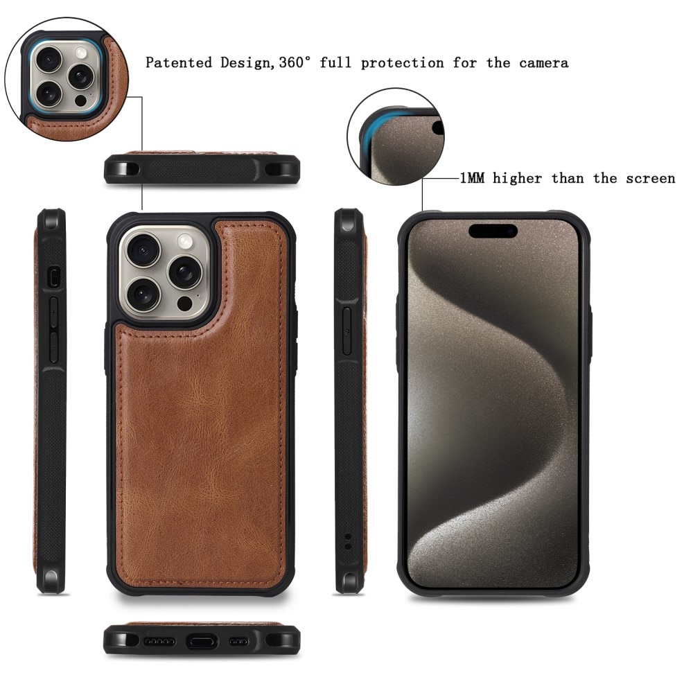 Magnet Leather Multi-Wallet iPhone 15 Pro Max brun