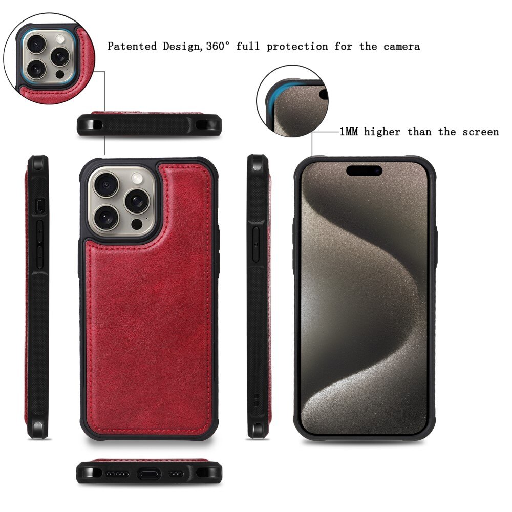 Magnet Leather Multi-Wallet iPhone 15 Pro Max röd