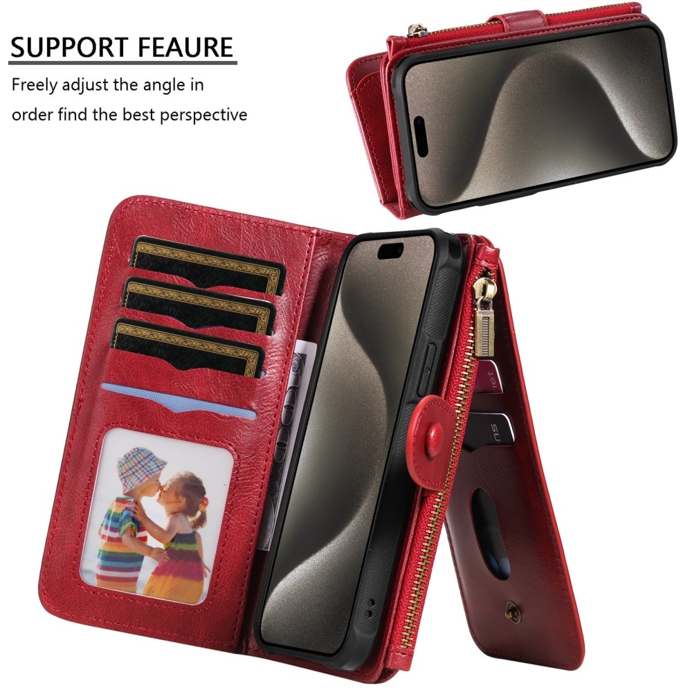 Magnet Leather Multi-Wallet iPhone 15 Pro Max röd