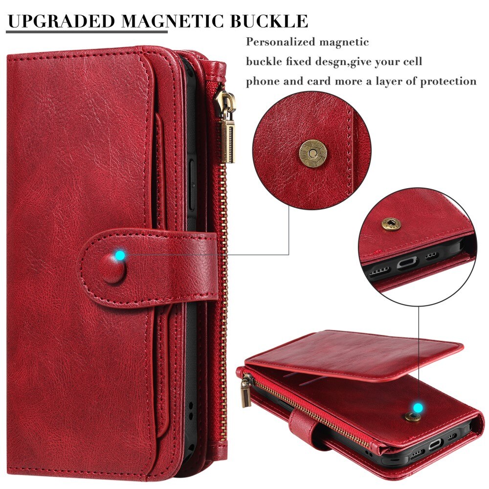 Magnet Leather Multi-Wallet iPhone 15 Pro Max röd