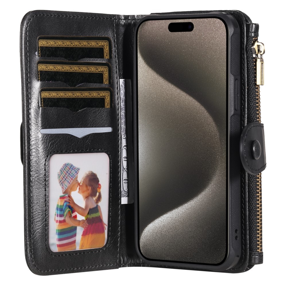 Magnet Leather Multi-Wallet iPhone 15 Pro Max svart