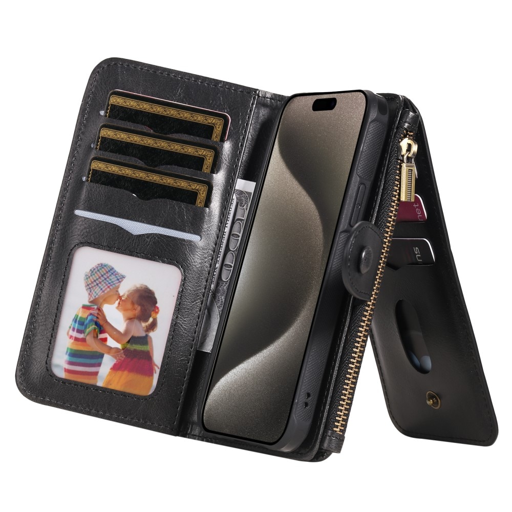 Magnet Leather Multi-Wallet iPhone 15 Pro Max svart