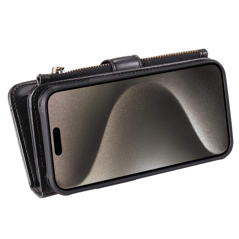 Magnet Leather Multi-Wallet iPhone 15 Pro Max svart