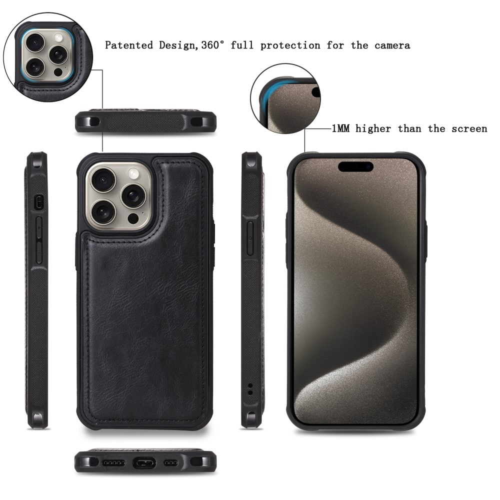 Magnet Leather Multi-Wallet iPhone 15 Pro Max svart