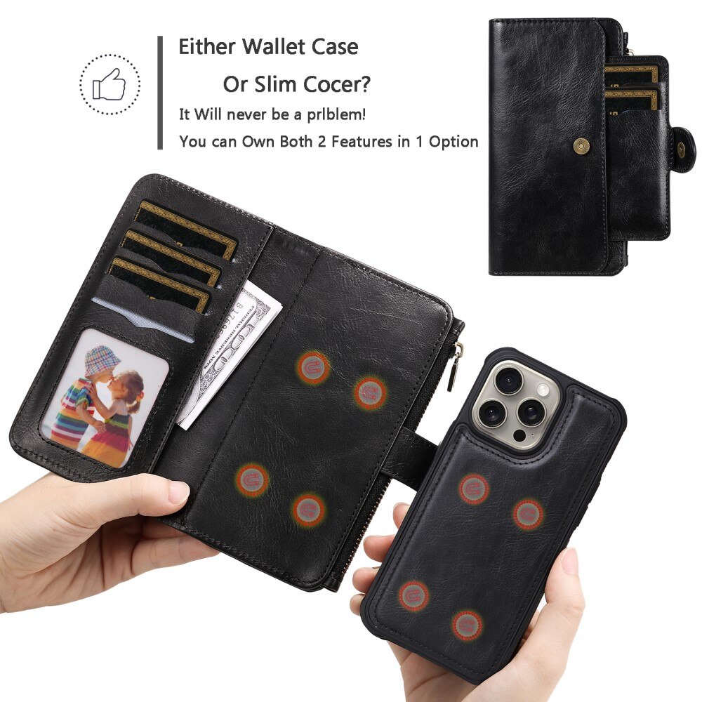 Magnet Leather Multi-Wallet iPhone 15 Pro Max svart