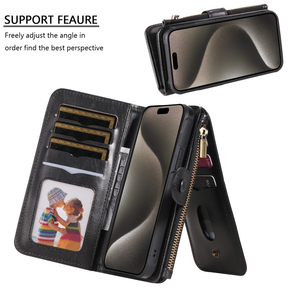 Magnet Leather Multi-Wallet iPhone 15 Pro Max svart